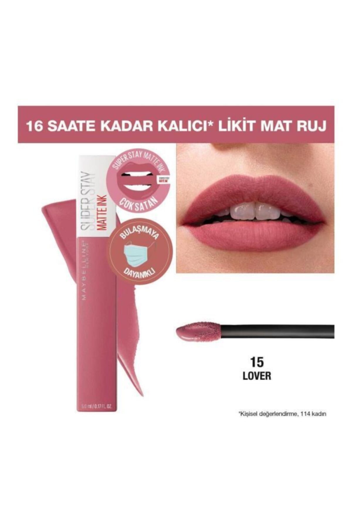 رژ لب مایع مات میبلین مدل Super Stay Matte Ink کد رنگ 15 Lover - تصویر 8
