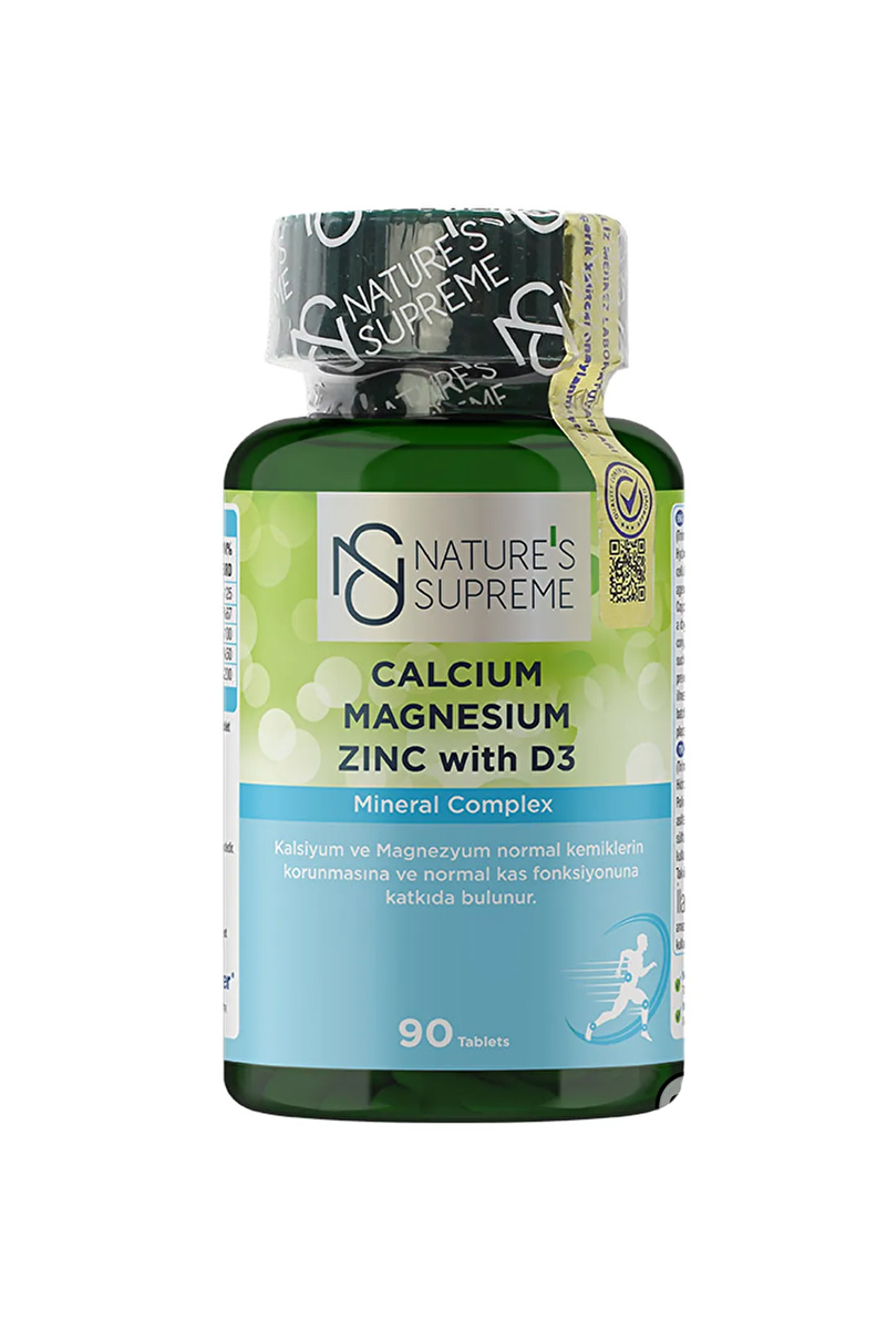 قرص کلسیم منیزیم زینک و ویتامین D3 برند Natures Supreme - بسته ۹۰ عدی