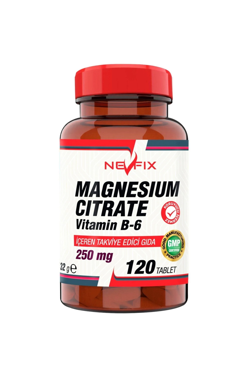 قرص منیزیم سیترات 250 Mg و ویتامین B6 برند Nevfix - بسته 120 عددی