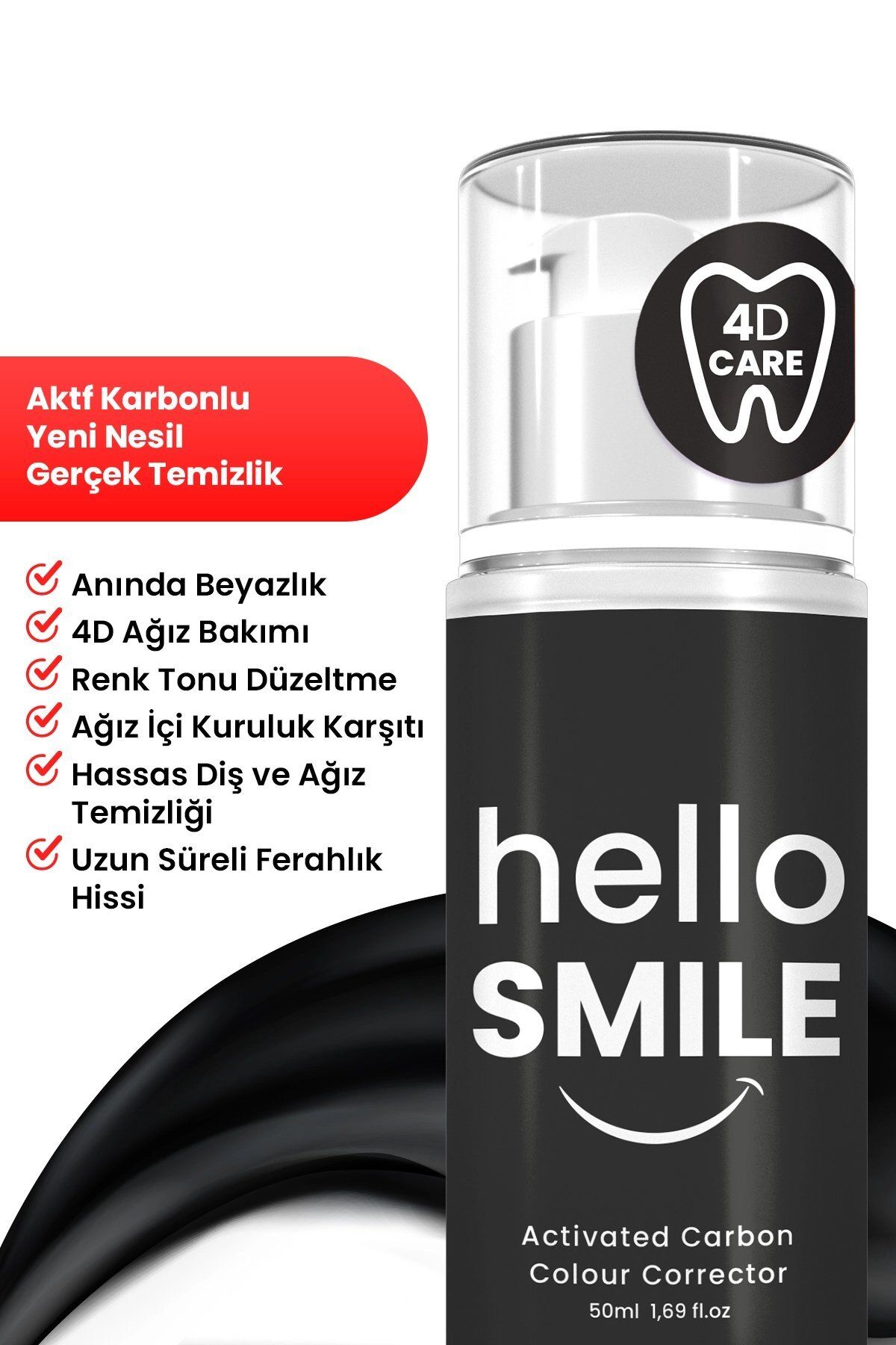 ژل سفید کننده فوری دندان کربن فعال Hello Smile - مقدار 50 ml