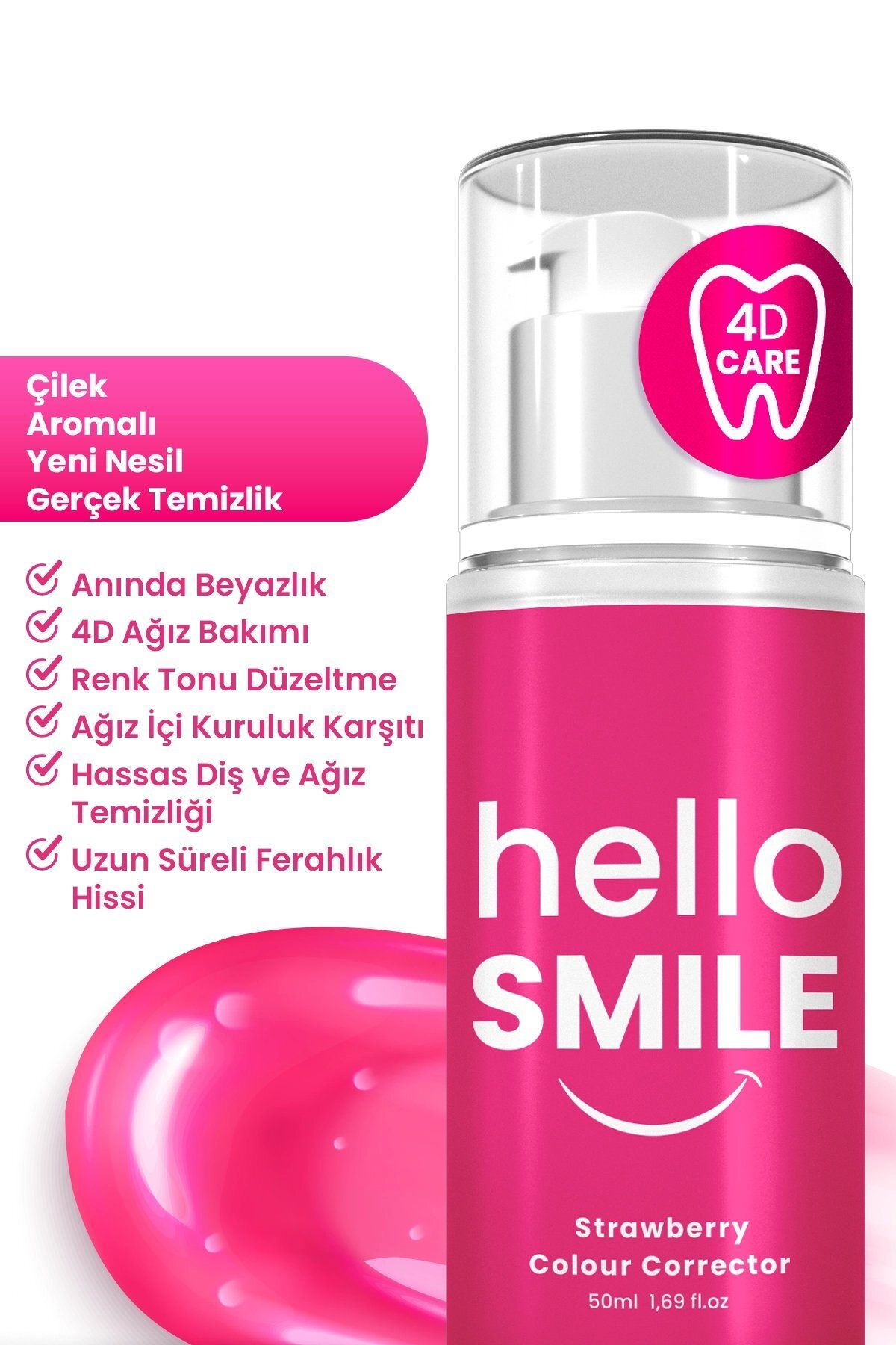 ژل سفید کننده فوری دندان توت فرنگی Hello Smile - مقدار 50 ml