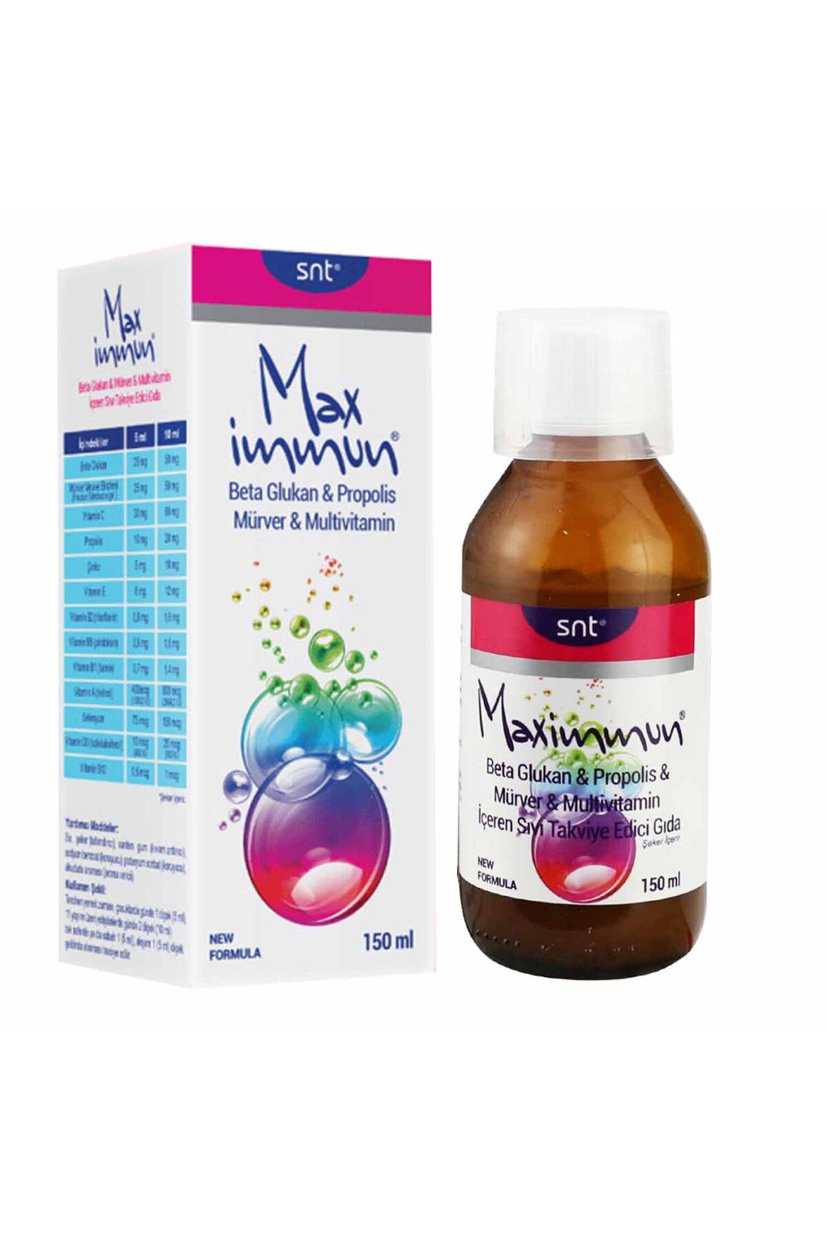 شربت مولتی ویتامین حاوی بتا گلوکان، پروپولیس و سنجد Max İmmun - مقدار 150 ml