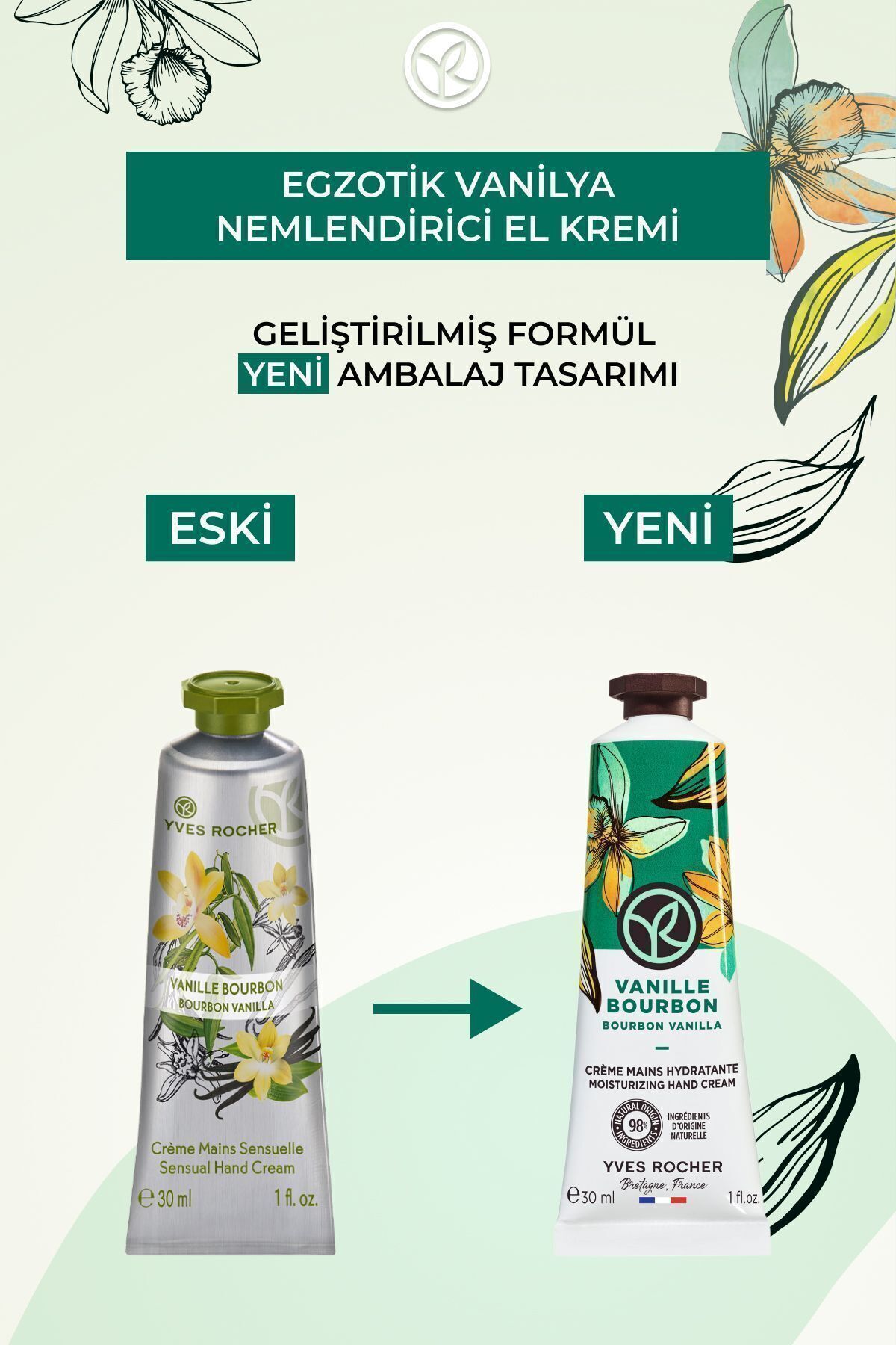کرم مرطوب کننده دست وانیل ایوروشه حجم 30 ml