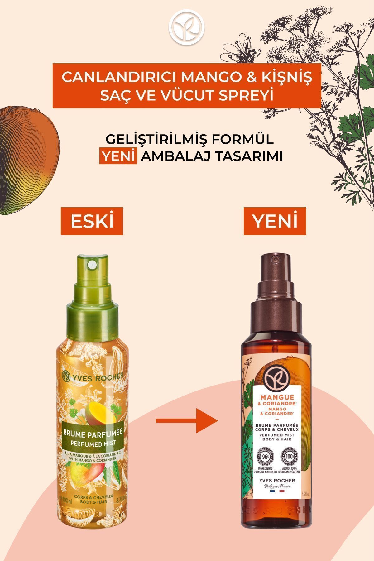 اسپری مو و بدن انبه و گشنیز ایوروشه حجم 100 ml