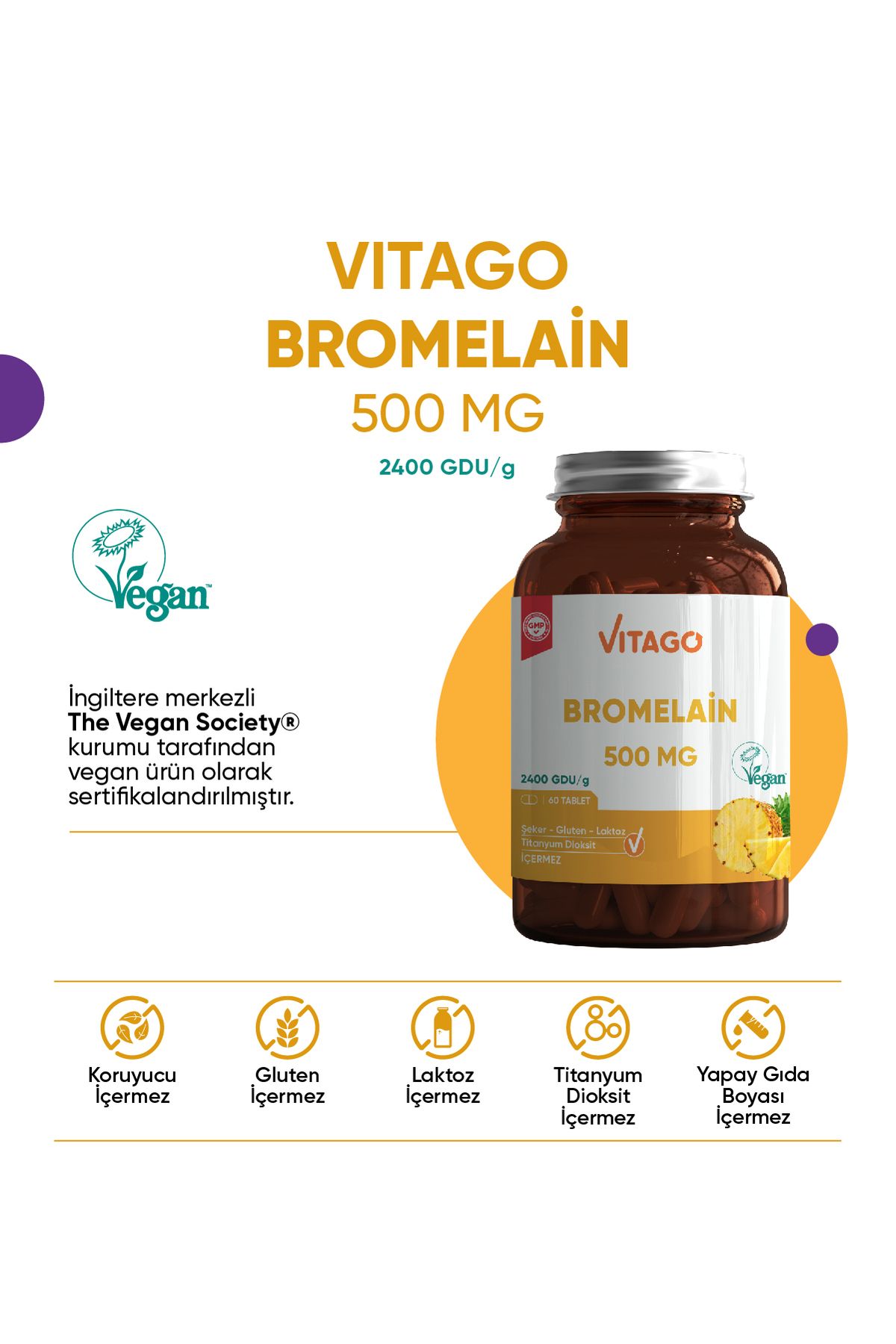 قرص بروملین Vitago - بسته 60 عددی