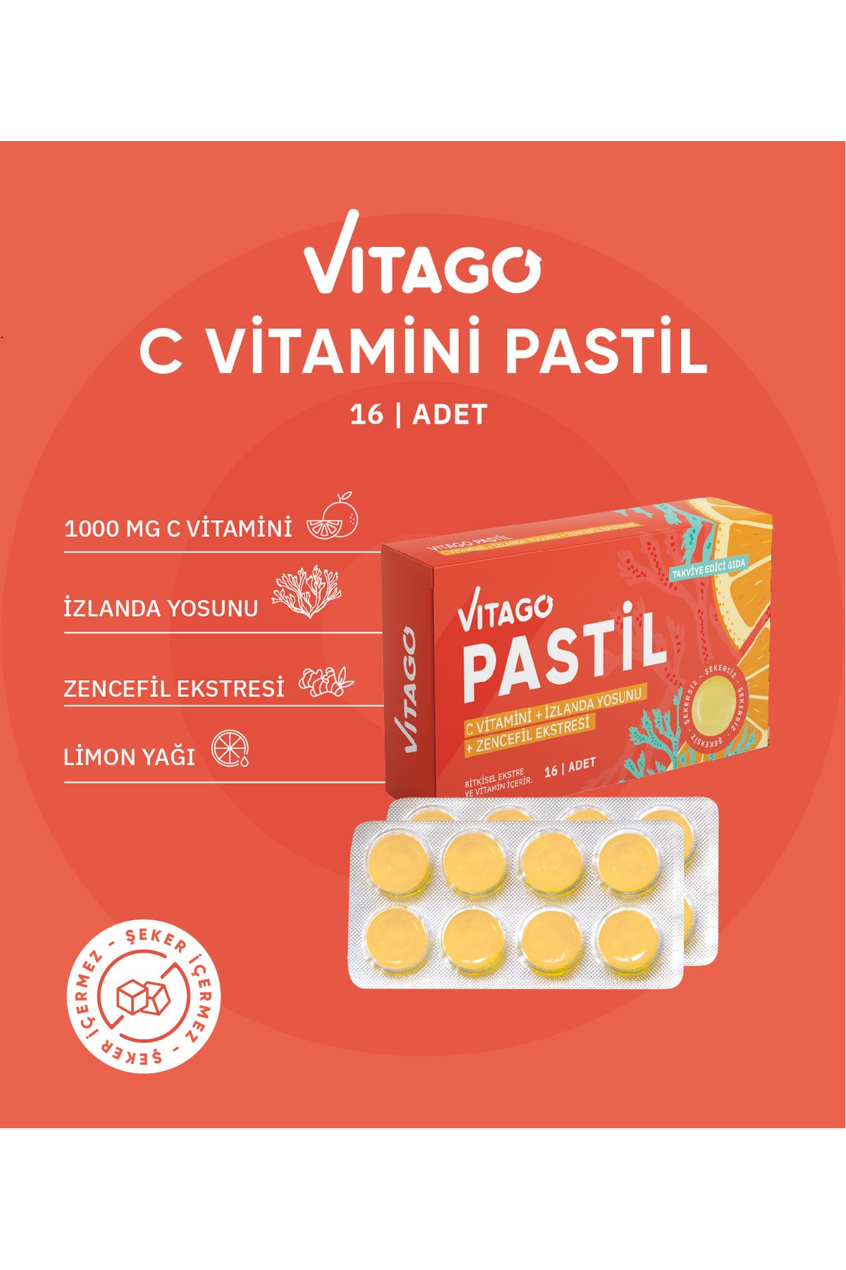 مکمل غذایی حاوی ویتامین C و عصاره زنجبیل Vitago - بسته 16 عددی
