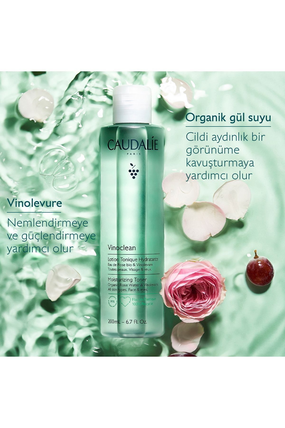 تونیک مرطوب کننده وینوکلین  Caudalie - حجم 100 ml