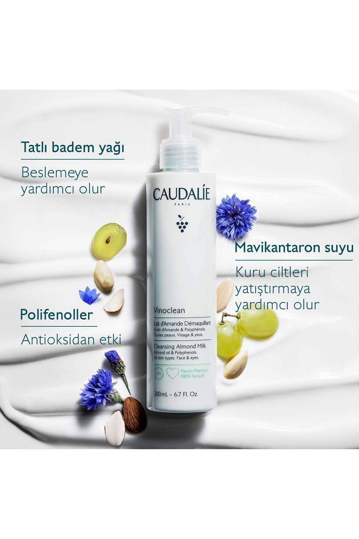 شیر پاک کننده روغن بادام Caudalie حجم 100 ml