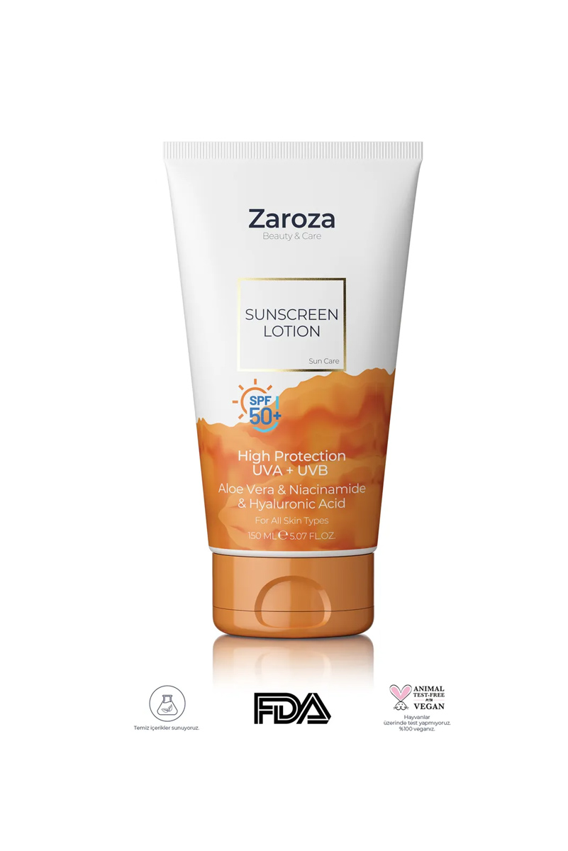 لوسیون ضد آفتاب Spf +50 انواع پوست ZAROZA حجم 150 ml
