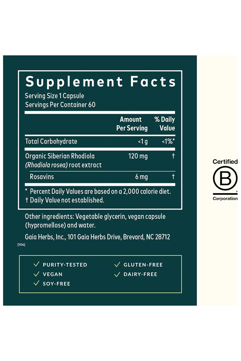 کپسول مایع گیاهی ضد استرس ریشه رودیولا Gaia Herbs - بسته ۶۰ عددی