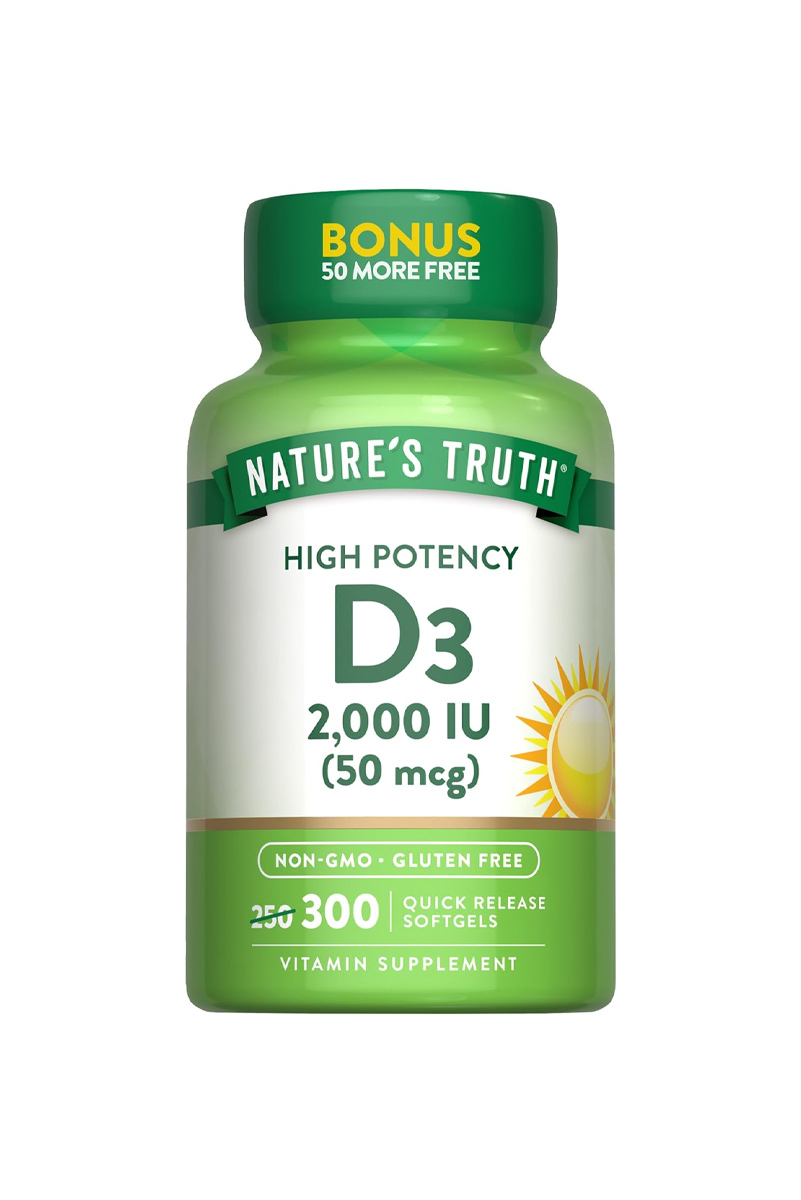 قرص ویتامین D3 مقدار 2000 IU برند Nature's Truth - بسته 30۰ عددی