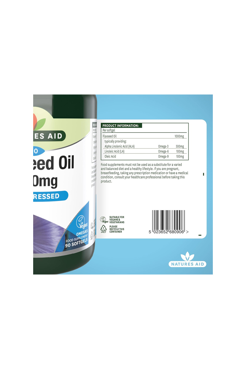 سافت‌ ژل روغن بذر کتان Natures Aid - بسته 90 عددی