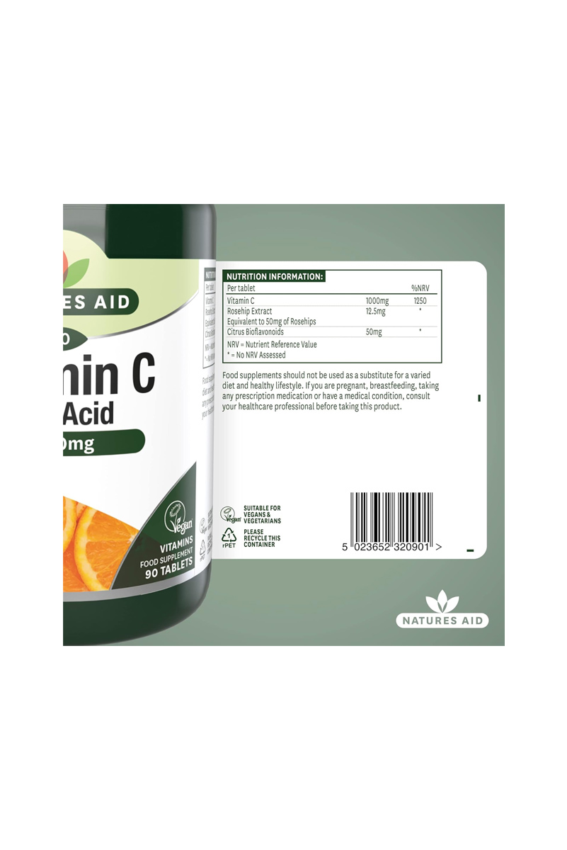 قرص ویتامین C مقدار 1000 میلی‌ گرم Natures Aid - بسته 90 عددی