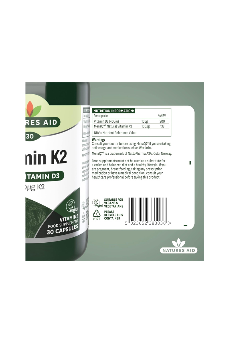 کپسول ویتامین K2 برند Natures Aid - بسته 30 عددی