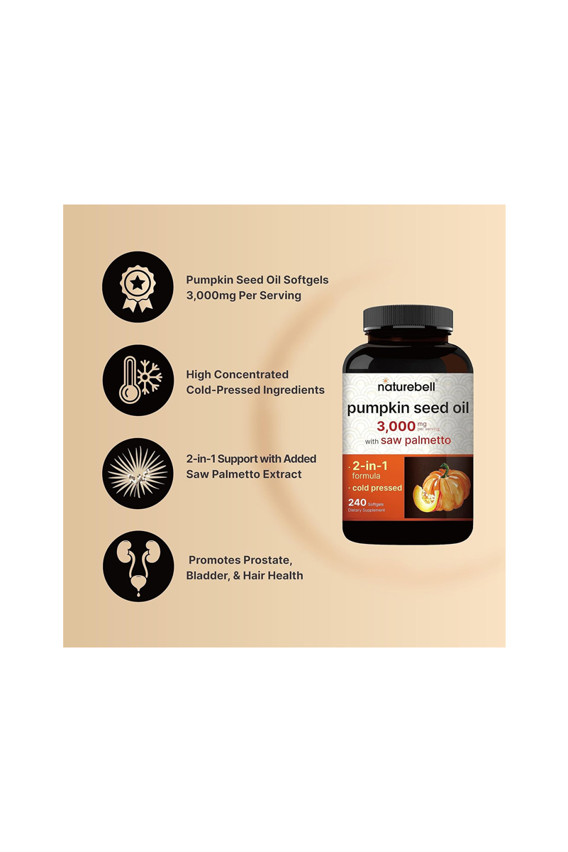 سافت‌ ژل روغن تخم کدو با ساو پالمتو NatureBell - بسته 240 عددی