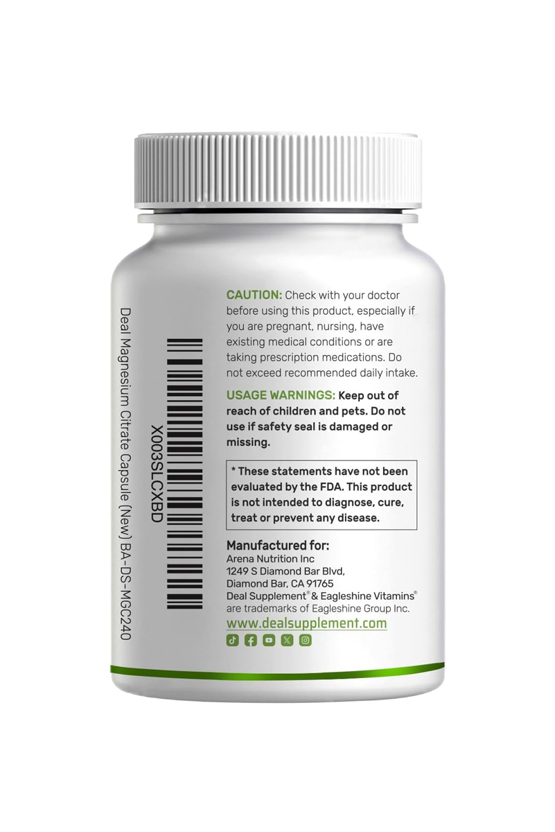 کپسول منیزیم سیترات DEAL SUPPLEMENT - بسته ۲۴۰ عددی