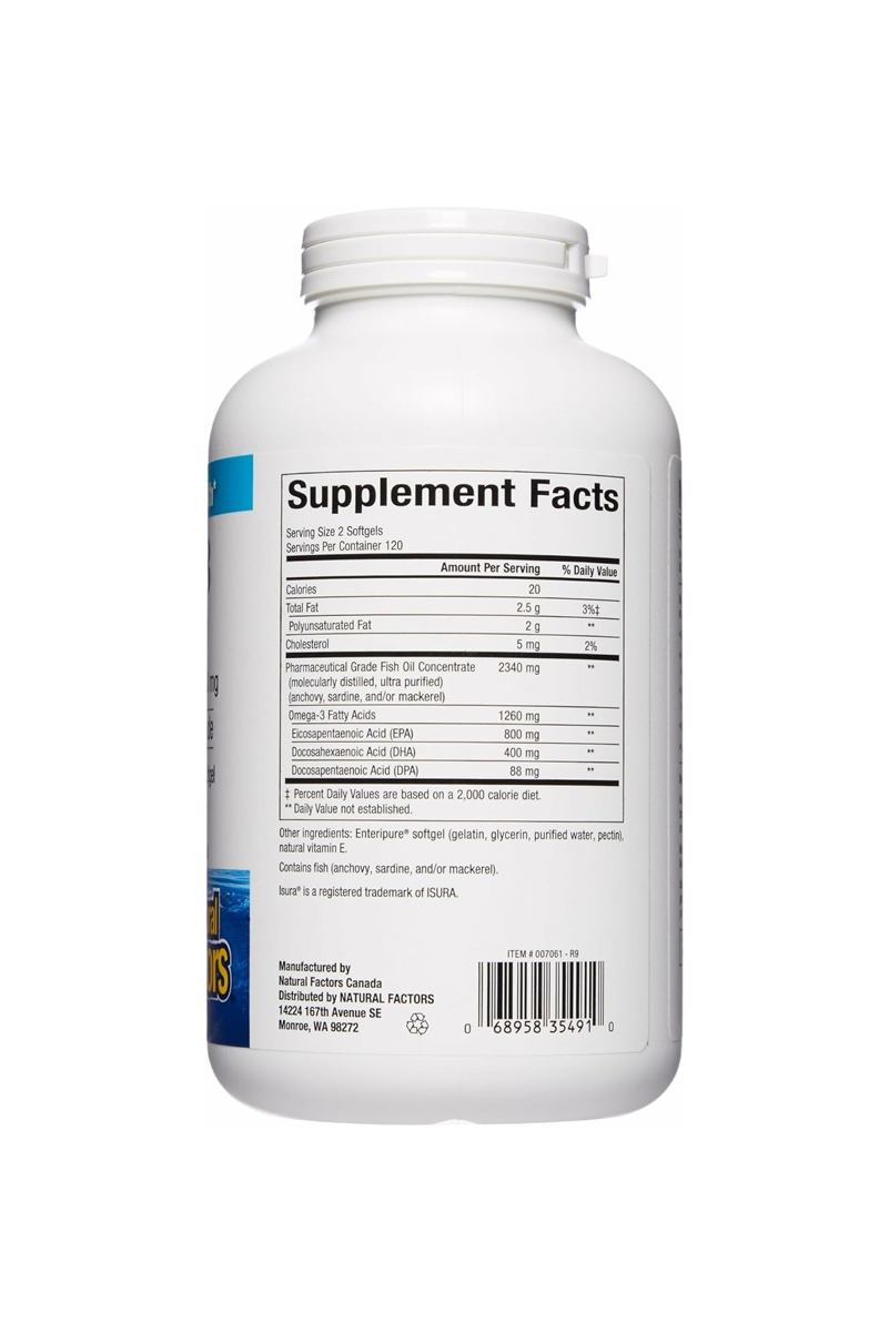 سافت ژل آر ایکس امگا ۳ ۱۲۶۰ میلی گرم Natural Factors - بسته ۲۴۰ عددی