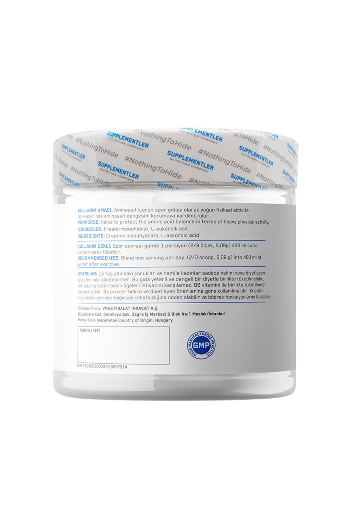 پودر کراتین مونوهیدرات Supplementler - بسته ۵۰۰ گرمی