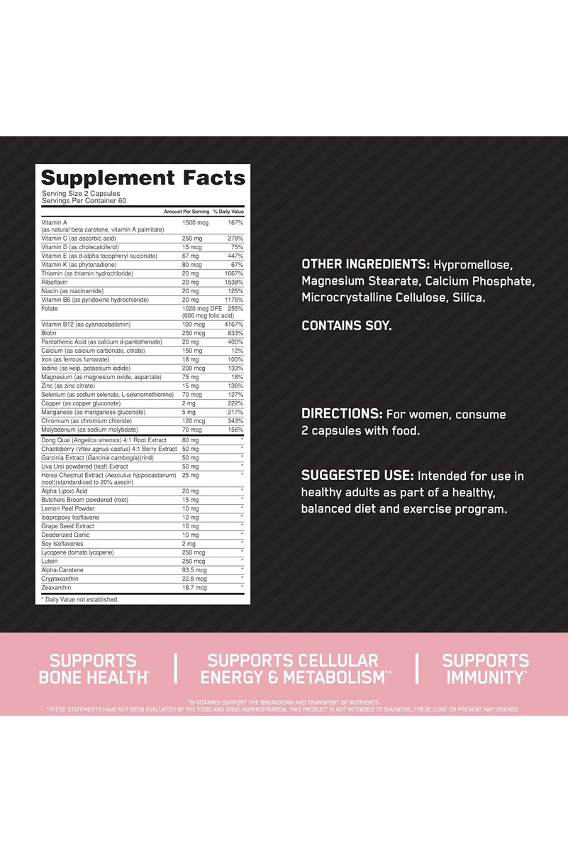 مولتی ویتامین روزانه زنانه اوپتی وومن Optimum Nutrition - بسته ۱۲۰ عددی