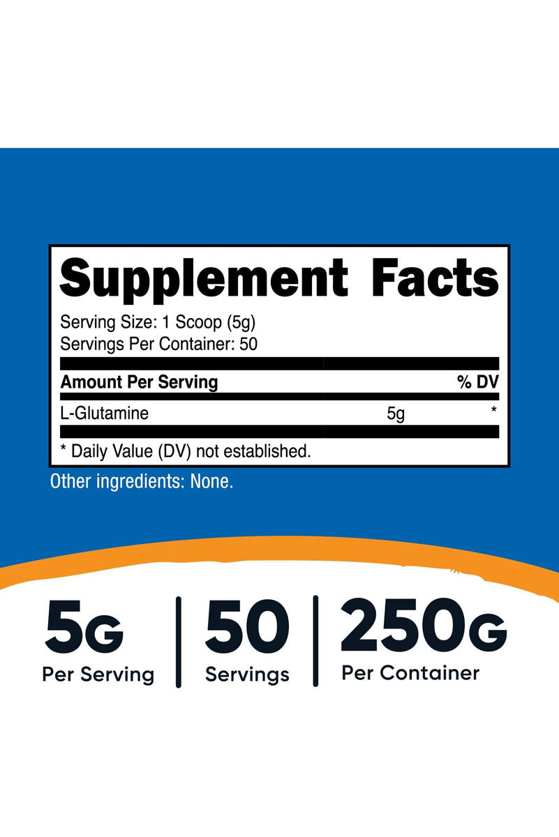 پودر ال-گلوتامین Nutricost مقدار ۲۵۰ گرم